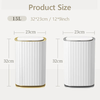 15L Automatic Sensor Trash Can Waterproof Bathroom Trash Bin Kitchen Food Waste Garbage Cube Toilet Paper Basket Home Dustbin