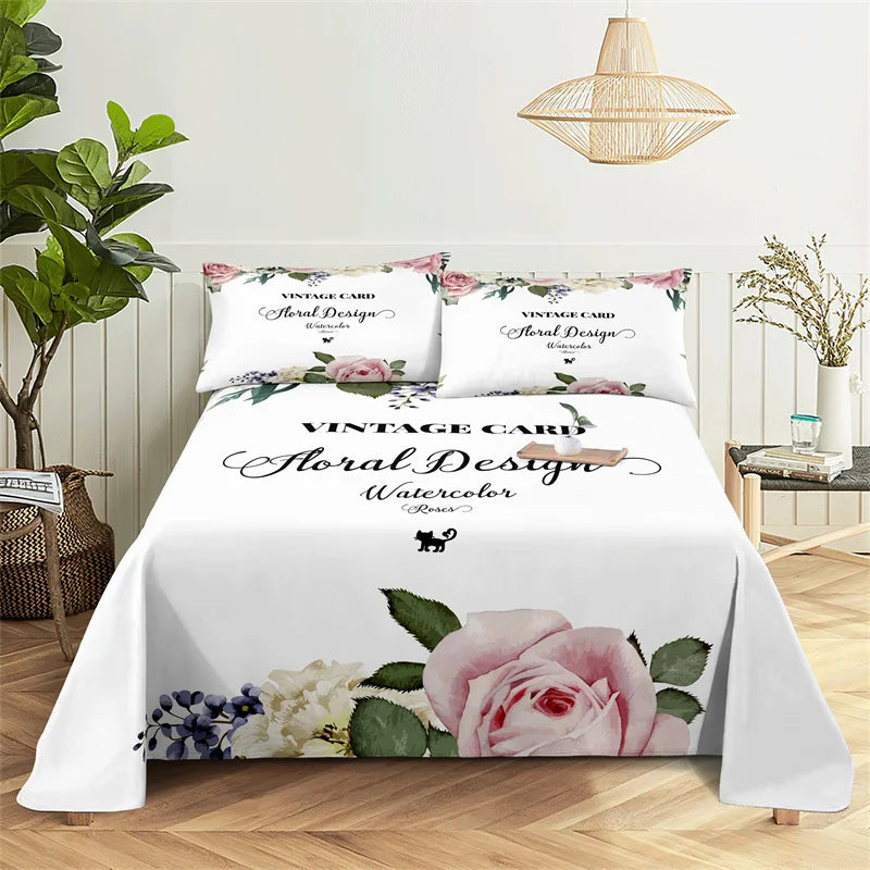 Chinese Ink And Wash Flat Sheet Bedding Digital Printing Polyester Full Size Set Cover With Pillowcase Printed Bedroom Decor