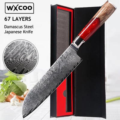 WXCOO Santoku Knife Damascus Stainless Steel Kitchen Knives Sashimi Slicing Professional Chef Knife Vegetable Cutting Knife Tool