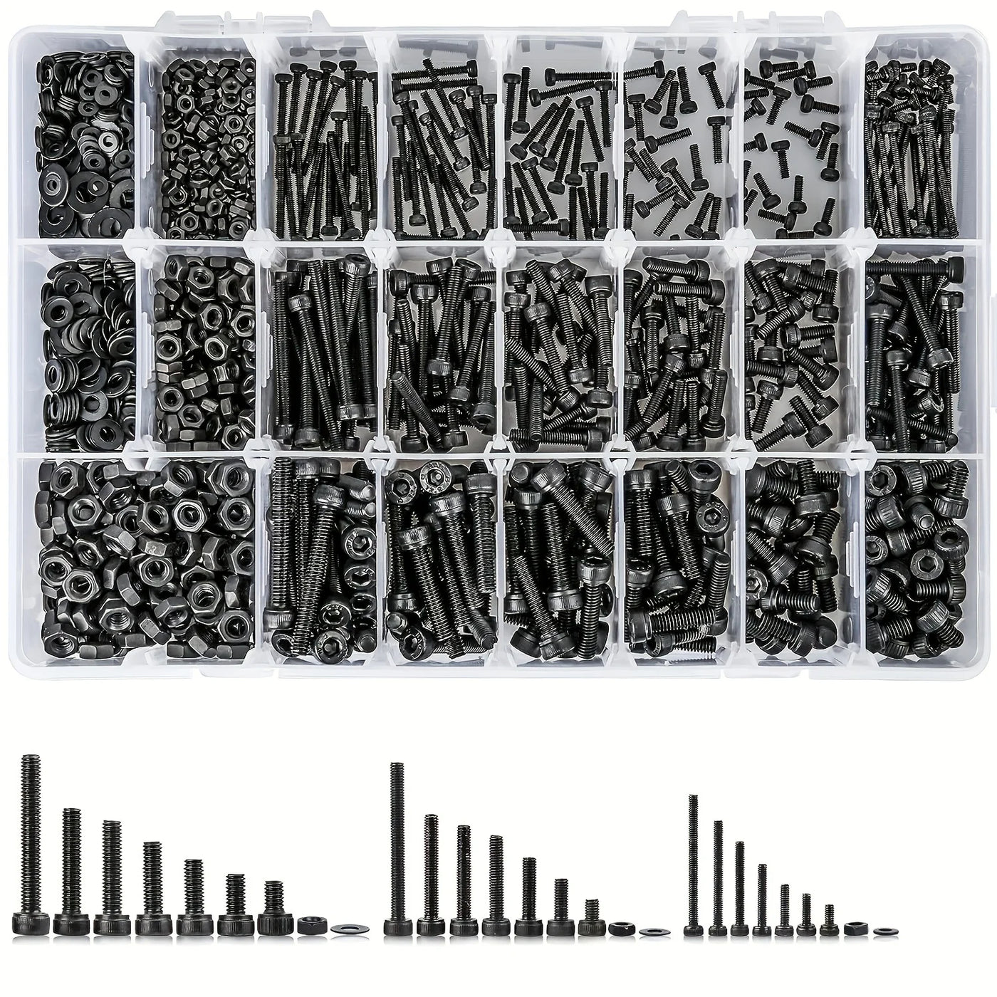 1260pcs Metric Bolt Assortment M2 M3 M4, 21 Sizes 4MM To 30MM Upgraded Zinc Plated Hex Socket Head Cap Machine Screws