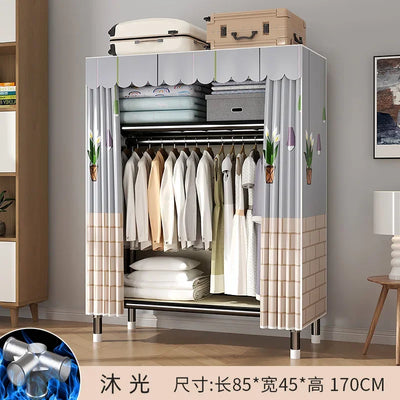 Durable Alloy Steel Wardrobe  HighCapacity Closet with Polyester Taffeta, Easy Clean Bedroom Storage, Clothing Organizer