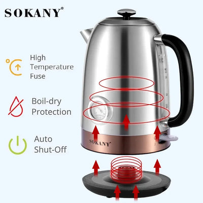 Houselin Stainless Steel Cordless Electric Kettle. 2000W Fast Boil with Water Temperature Display, 1.7 Liter Coffee Kettle