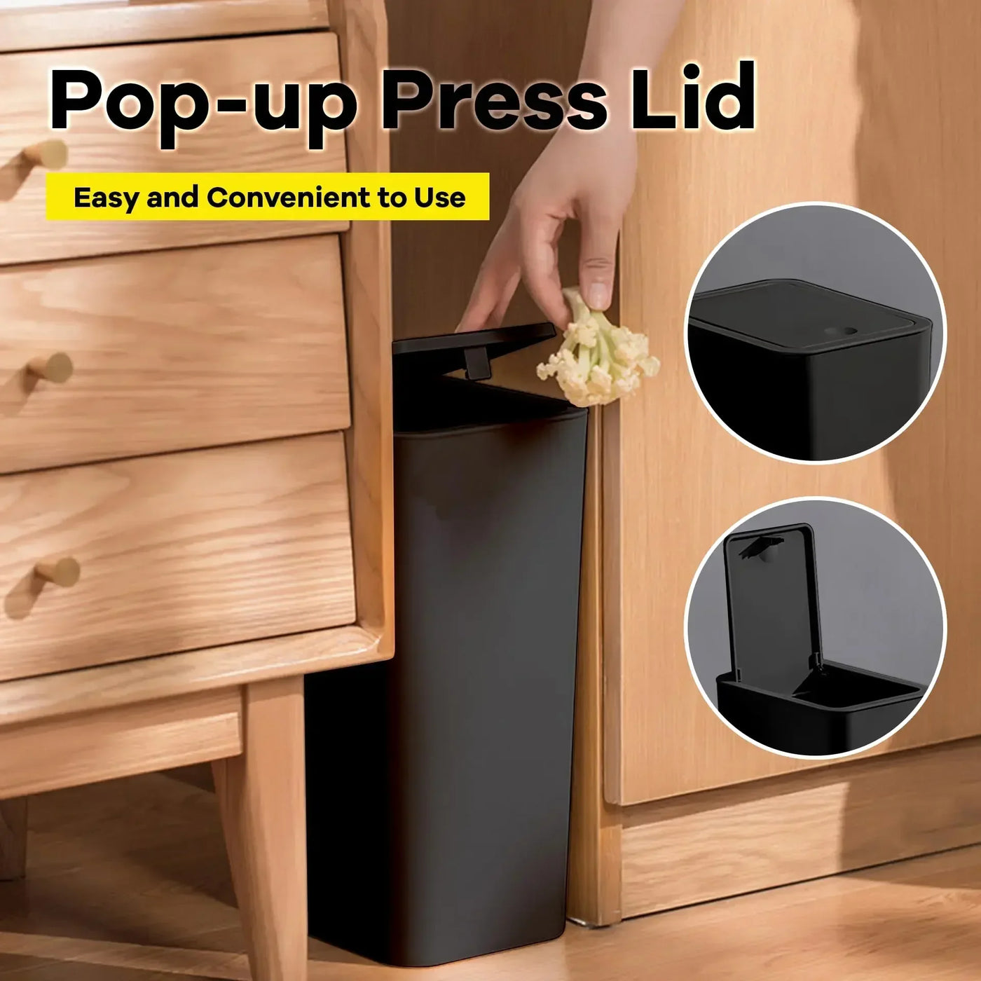 Car Trash Can 10L Small Garbage Bin Press Top Lid Trash Can Kitchen Toilet Bedroom Living Room Plastic Wastebasket