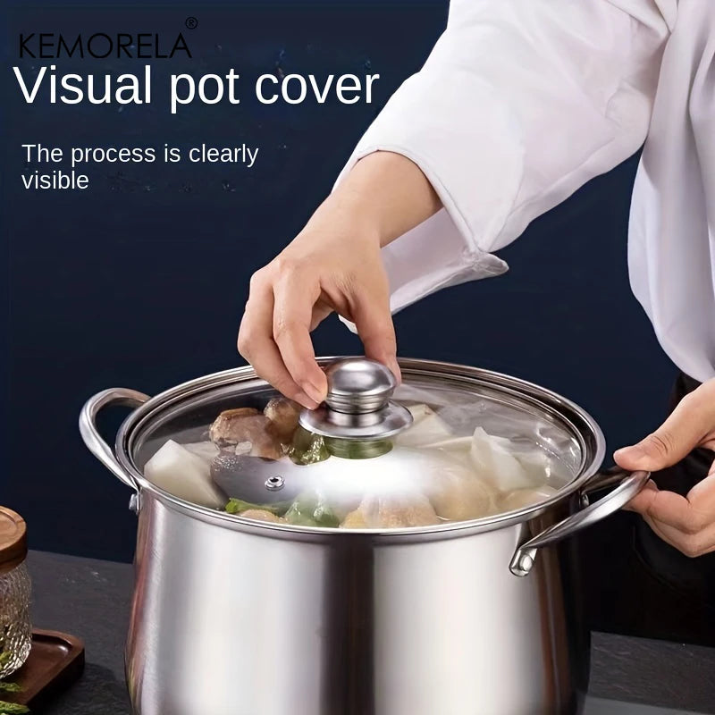 1Pc Stainless Steel Soup Pot Large Capacity Household Noodle Cooking Pot Stew Chicken Soup Induction Cooker Gas Stove Universal