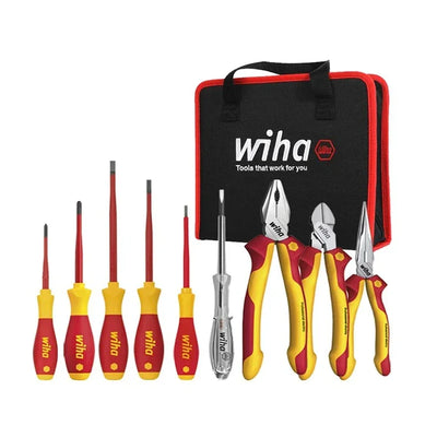 WIHA Electrician's Insulation Tool Set with Combination Pliers Set Screwdriver Set Electrical Test Pen Black Tool Bag 90012C