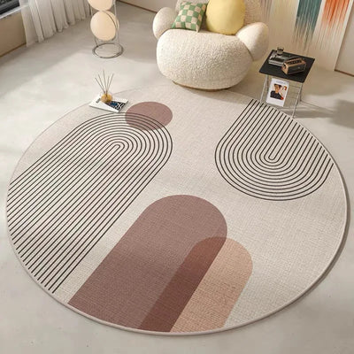 Japanese Abstract Style Crystal Pile Round Carpet Home Living Room Bedroom Decorative Mats Anti-slip Dirty Resistant Washable