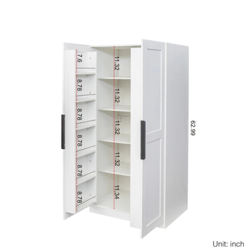 62.99in Kitchen Pantry Cabinet, White Freestanding Buffet Cupboards Sideboard, Kitchen Pantry Storage Cabinet