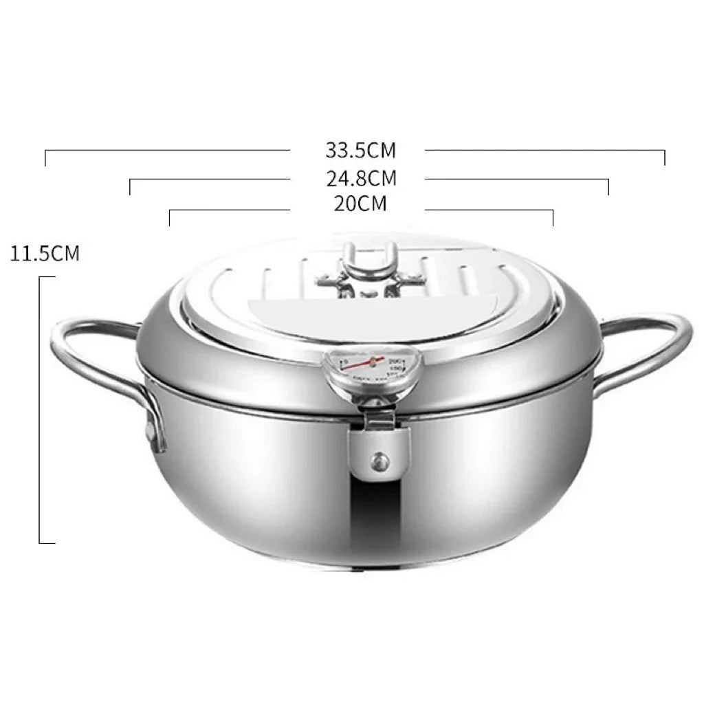 Stainless Steel Oil Pan Household Thermometer With Cover Tempura Oil Fryer Small Oil Saving French Fries Frying Pan