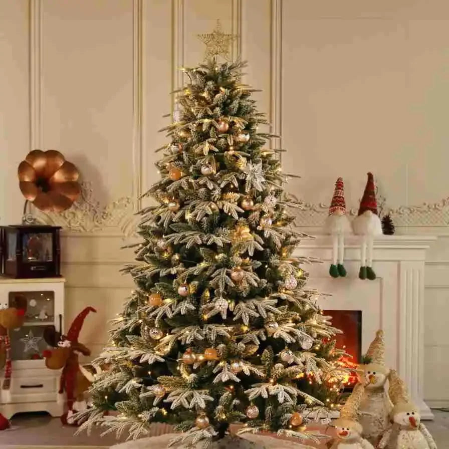 Wholesale 7ft Mixed Flocked Christmas Tree Artificial Tree with PE PVC Metal Stand Big Snow Effect for Festive Decorations