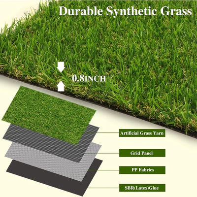 Artificial Grass 12 Ft X 25 Ft, 0.8 Inch Fake Grass Mat, 4 Tones Synthetic Turf Rug, Indoor Outdoor Turf Grass,artificial Grass