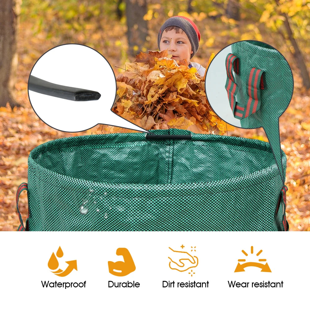 60L/120L/272L/300L/500L PP Woven Fabric Bag for Garden Leaf Weed Debris Collection Recycle Bin Reusable Yard Trash Can with Lid