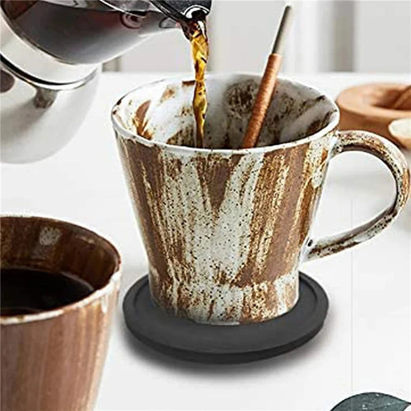 6PCS/Set Silicone Drinking Coasters Drink Coffee Cup Round Cup Mat With Holder Stand Jar Gripper Pads Tableware Accessories