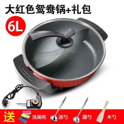 Barbecue Integrated Hotpot Shabu Soup Hot Pot Divided Electric Mandarin Duck Nonstick Round Chafing Dish Chinese Fondue Cookware