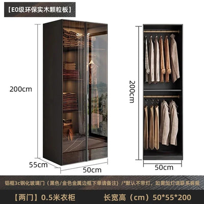 Solid wood wardrobe, bedroom home glass door L-shaped modern light luxury corner cloakroom storage cabinet combination wardrobe