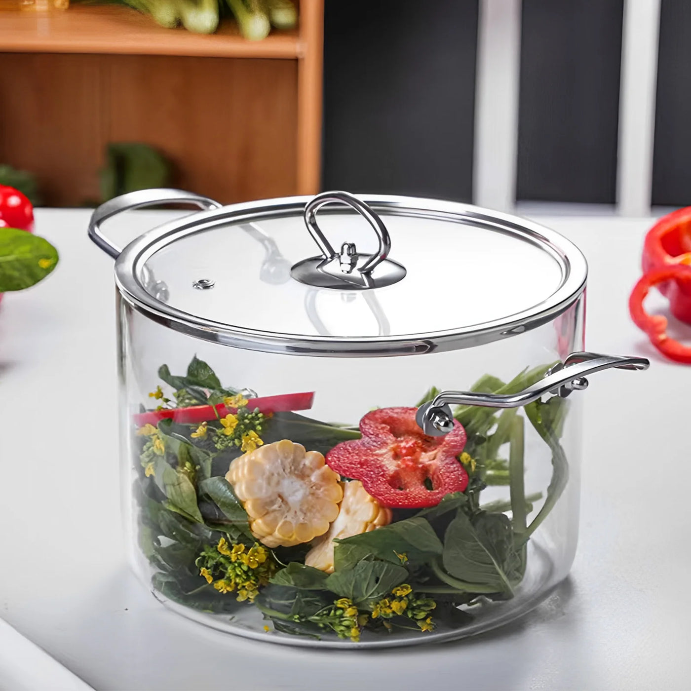 Glass Cooking Pot 2.5L/3.5L Heat Resistant Simmer Pot Dual Handles Pots with Pot Lid Borosilicate Glass Cookware Kitchen Tools