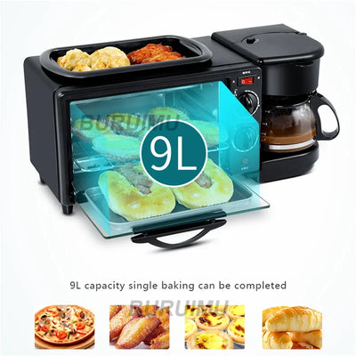 3 In 1 Electric Breakfast Machine 220V Toaster Oven Home Coffee Maker Pizza Egg Tart Oven Frying Pan Bread Maker