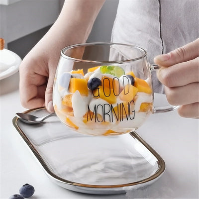 Creative Glass Coffee Tea Mug Drinks Cute Letter Dessert Breakfast Milk Cup Glass Mugs Handle Drinkware with Handle 400ML