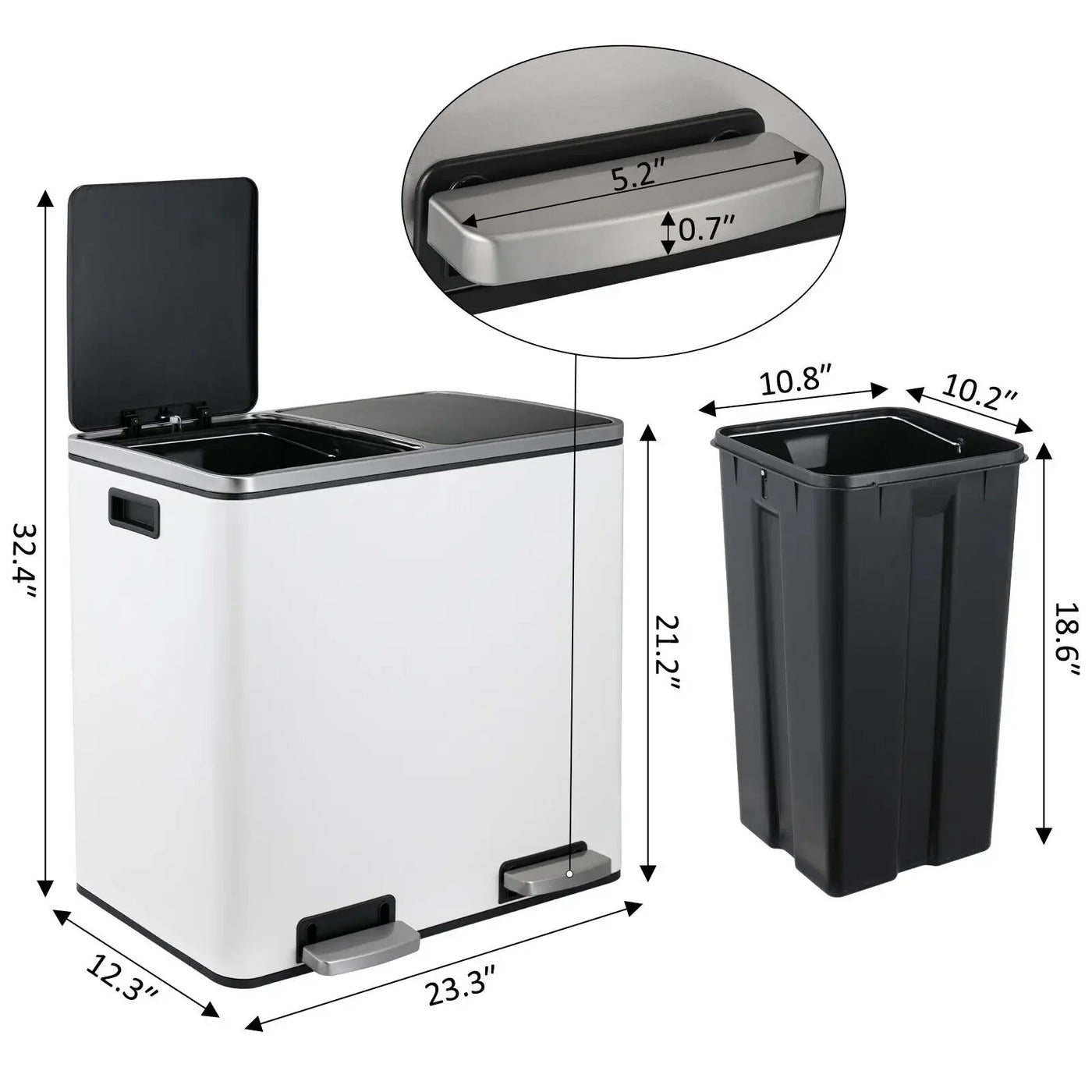 Kitchen Trash Can with Foot Pedal Soft-Close Stainless Steel Smudge Resistant Garbage Bin, 30L/48L,Dual Compartment,Soft Closure