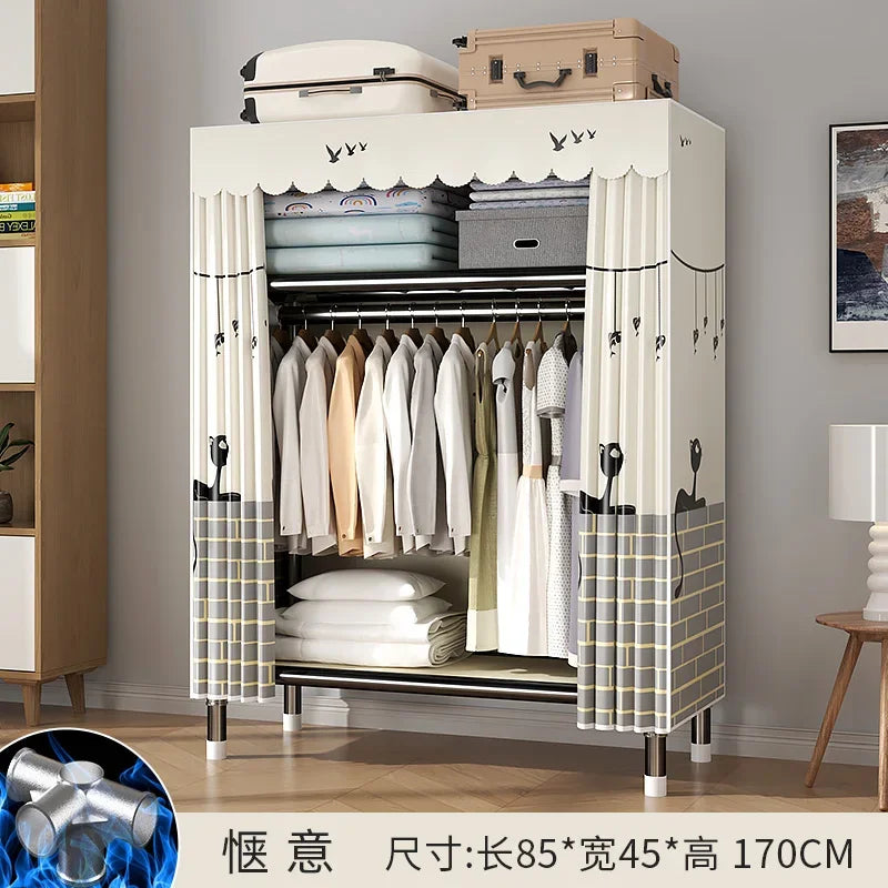 Durable Alloy Steel Wardrobe  HighCapacity Closet with Polyester Taffeta, Easy Clean Bedroom Storage, Clothing Organizer