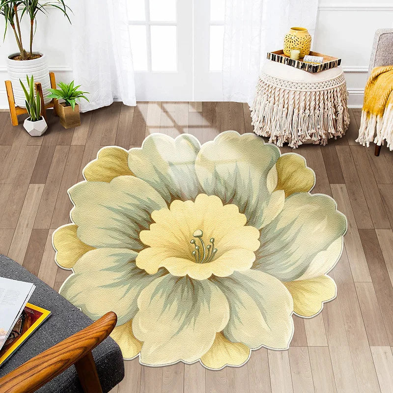 Flower Shape Carpet Soft Round Kitchen Floor Mat Peony Art Rug Living Room Bedroom Bedside Carpet Anti-slip Hallway Door Mat