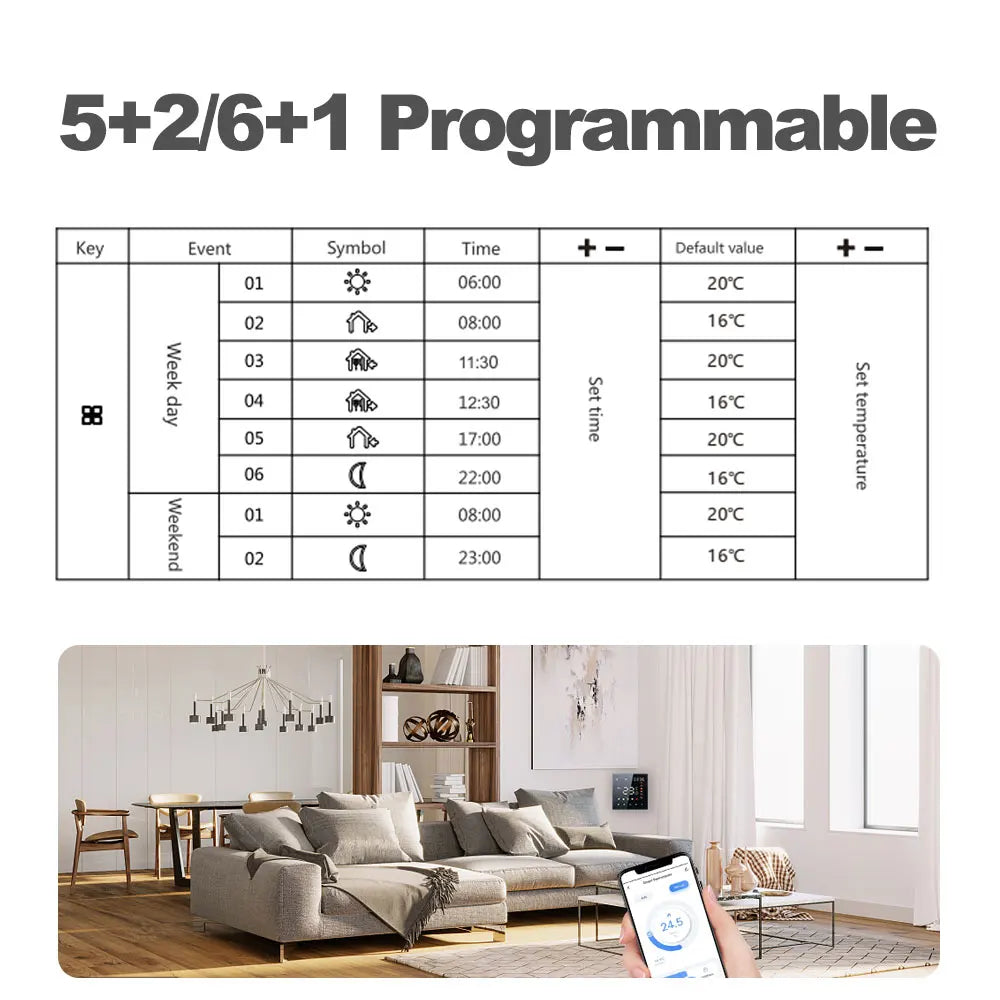 Smart Thermostat 16A/3A Digital Programmable LCD Display Touchscreen Underfloor Water Electric Heating Temperature Controller