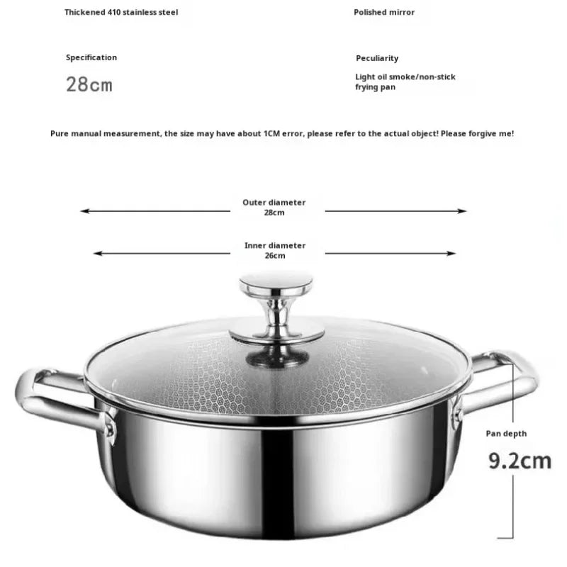 410 stainless steel honeycomb non-stick pot soup pot wok with lid household kitchen hot pot induction cooker gas stove universal