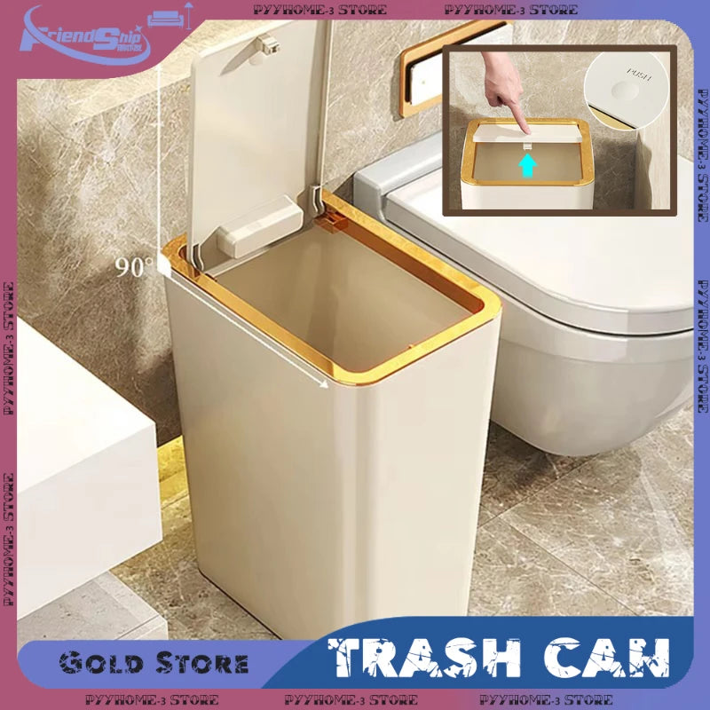 10/12L Slim Trash Can Nordic Covered Waterproof Large Capacity Dustbin One-Touch Lid for Bathroom Kitchen Living Room Bedroom