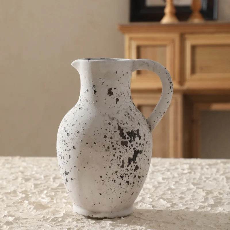 Nostalgic Handmade Ceramic Vases With Handle 20.9CM High Flower Vase For Home Interior Decoration Elegant Decorative Vases