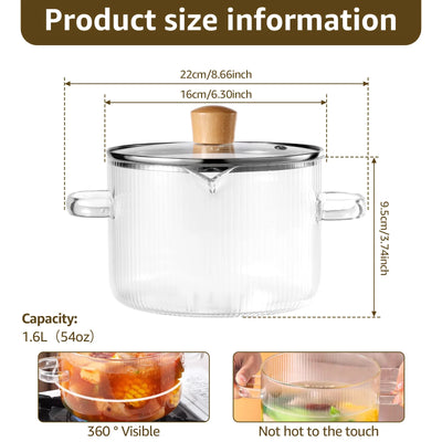 1.6/2.3L Glass Cooking Pot With Lid Glass Saucepan Cereal Bowls Pot for Stove High Borosilicate Clear Cooking Soup Baking Pans