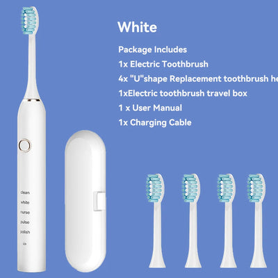 Sonic Electric Adult Toothbrush Rechargeable With 4 Replacement Brush Heads 5 Modes and 3 Intensity 2 Minute Intelligent Timer