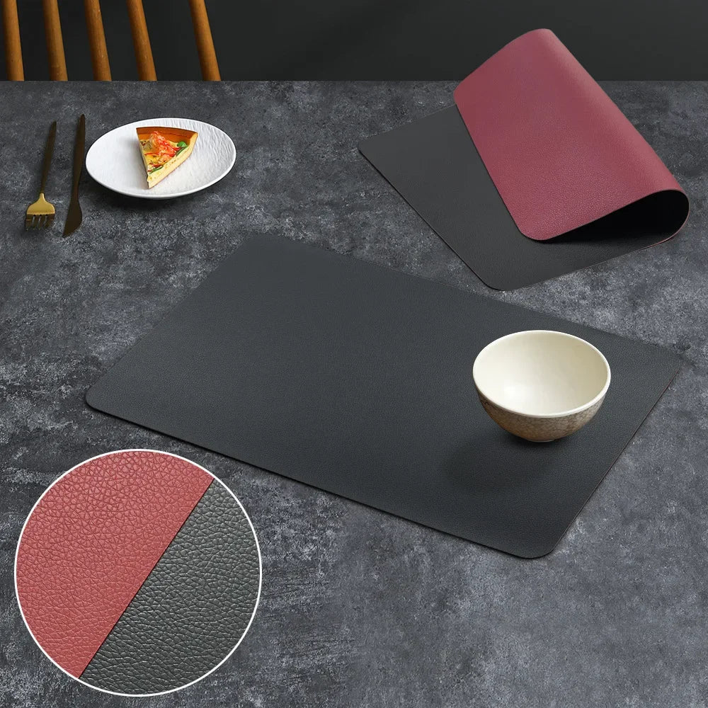 PVC Double-sided Lychee Patterned Leather Dining Table Mat Hotel Home Dining Plate Anti Slip Bowl Square Insulation Mat