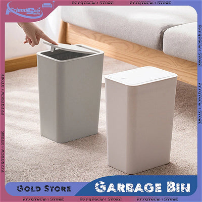 Trash Can with Lid Bathroom Kitchen Bedroom Living Room Plastic Trash Bin Space Saving Small Press Gap Garbage Bin Home Supplies