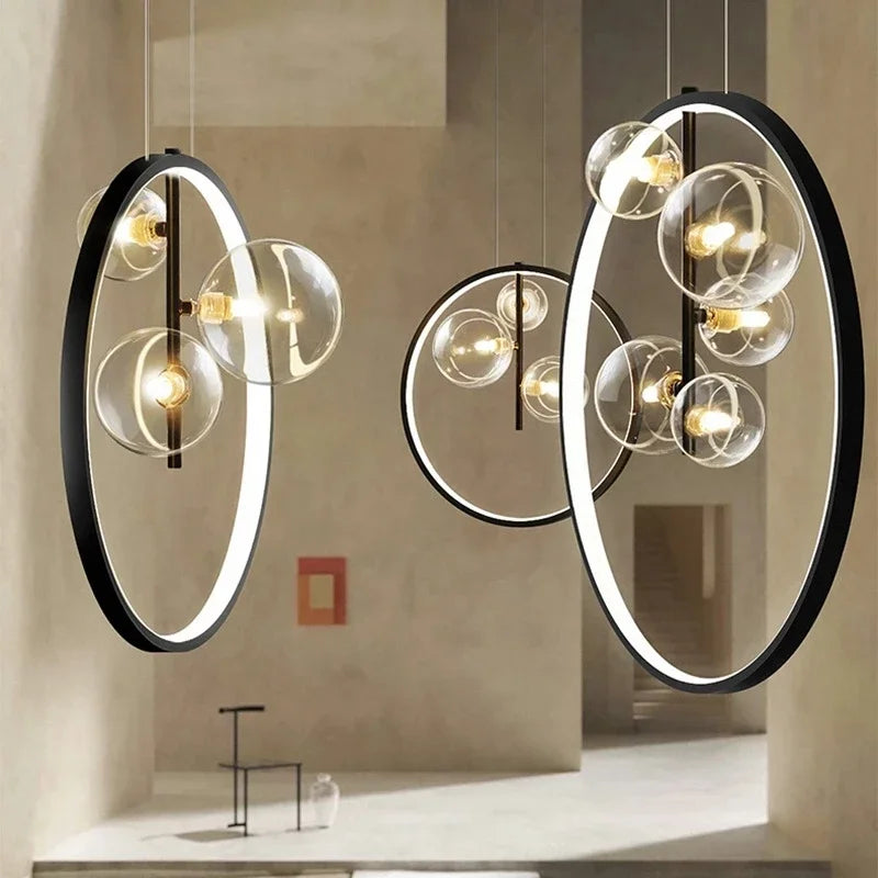 Nordic Simple and Elegant LED Pendant Lights Metal Ring Decoration Hanging Lamps Living Room Ceiling Chandelier Room Lamp