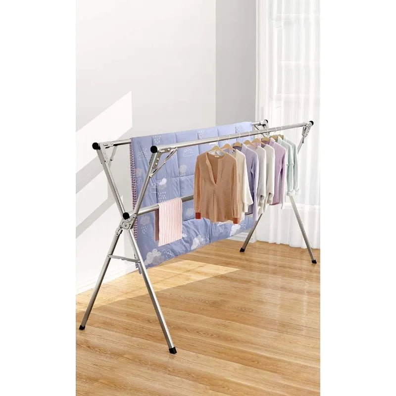 Clothes Drying Rack for Laundry Foldable Free of Installation Adjustable Stainless Steel Garment Rack