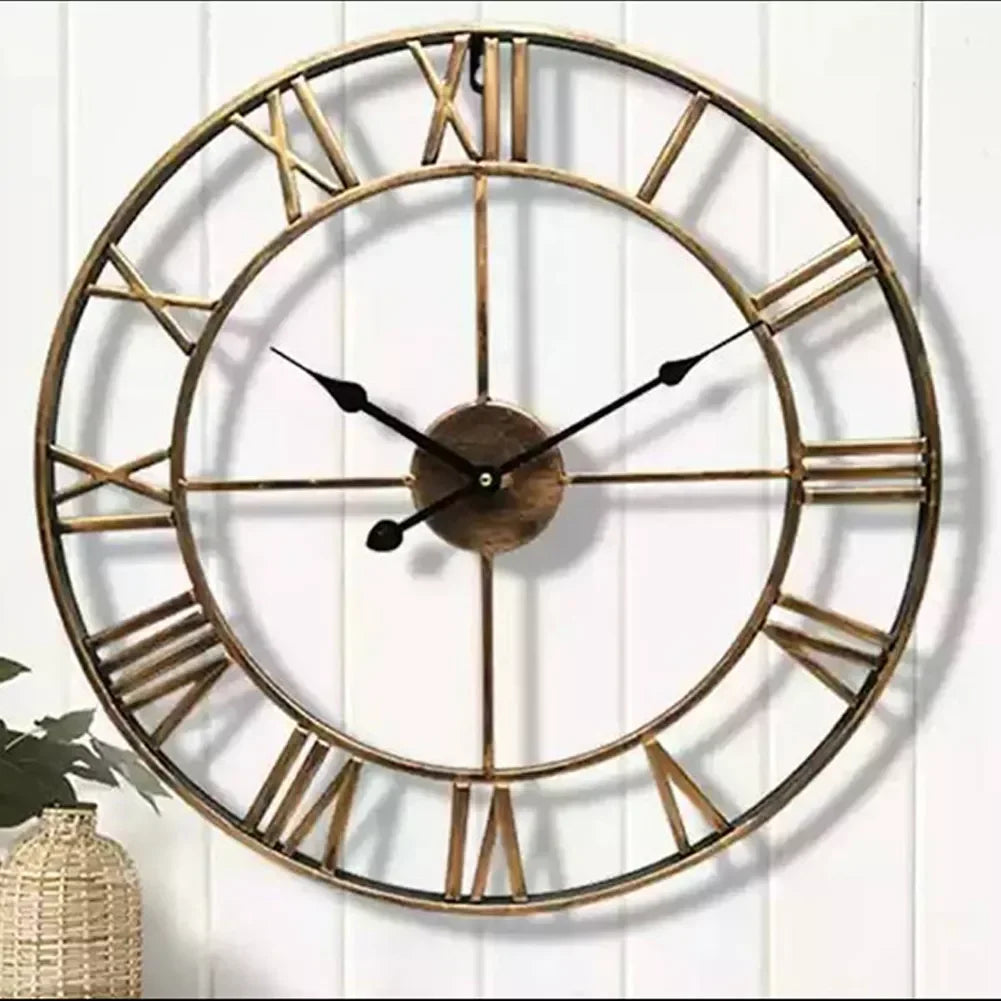 60CM Large 3D Wall Clocks Roman Numerals Retro Round Metal Iron Accurate Silent Nordic Hanging Ornament Living Room Decoration