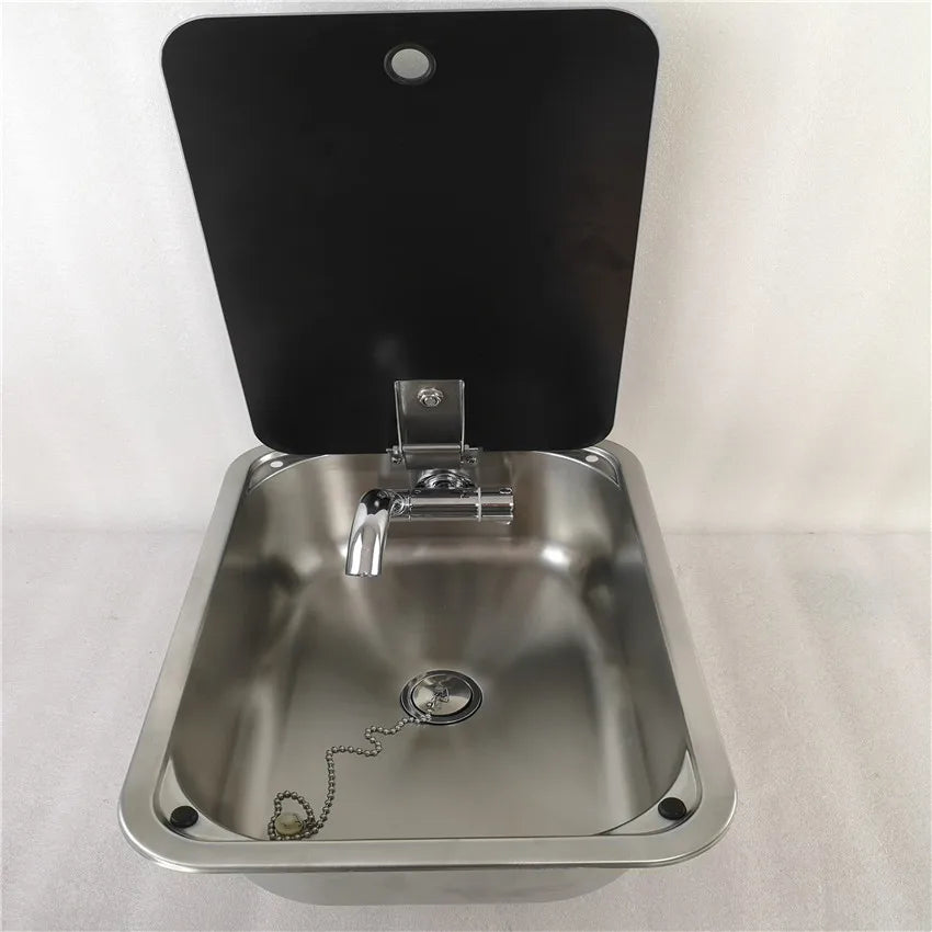 Stainless Steel Sink with Tempered Glass Lid 380*280*136mm GR-566B Boat Caravan