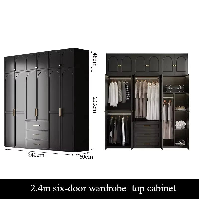 French Retro Style Black Wardrobes Storage Multilayer Cabinet Open Closets Wardrobes Bedroom Drawers Rangement Chambre Furniture