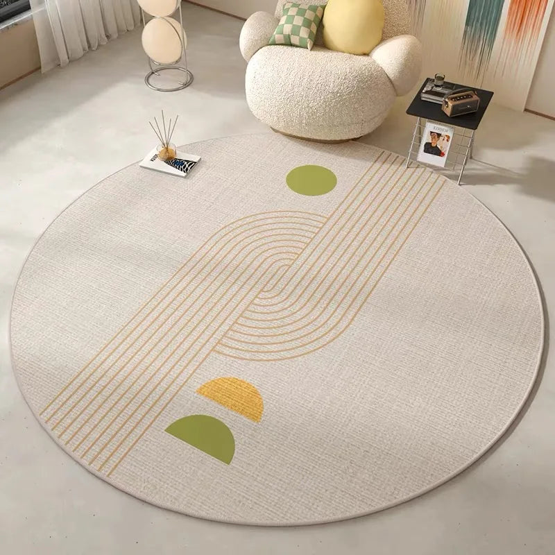 Japanese Abstract Style Crystal Pile Round Carpet Home Living Room Bedroom Decorative Mats Anti-slip Dirty Resistant Washable