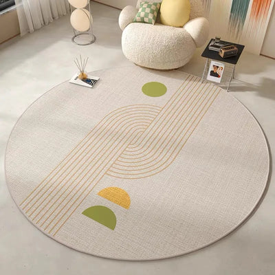 Japanese Abstract Style Crystal Pile Round Carpet Home Living Room Bedroom Decorative Mats Anti-slip Dirty Resistant Washable