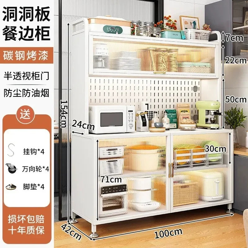 Modern Kitchen Cabinet Hutch Movable Full Door Glass Cabinet Storage Display Cupboards Muebles Cocina Multifunctional Furniture