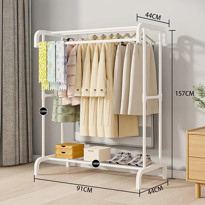 Large Clothes Rack Multilayer Household Movable Indoor Clothes Hanger Simple Floor Drying Rack Rolling Coat Hanger Drying Rack