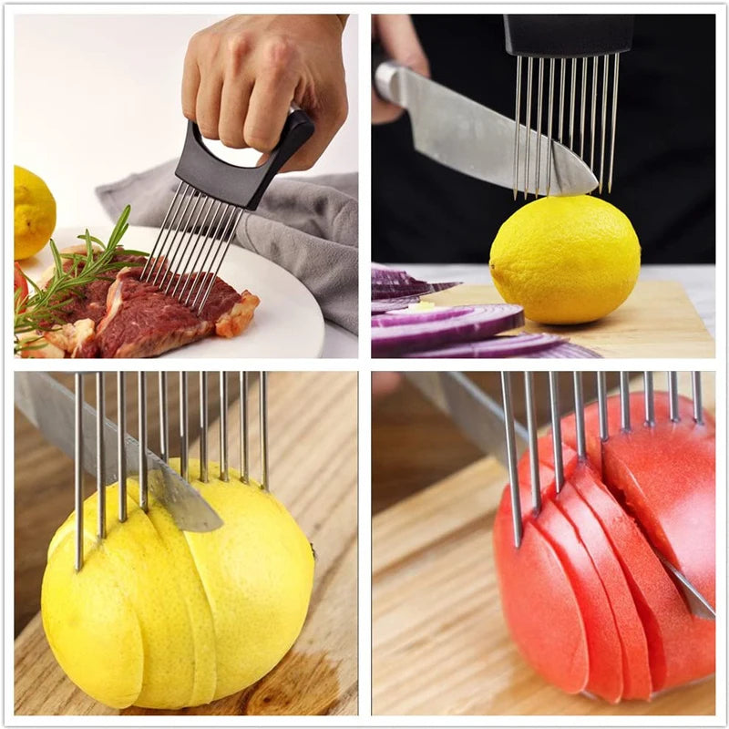 Leeseph Onion Holder, Stainless Steel Onion Slicer Holder for Slicing and Storage of Onions Avocados and Vegetables