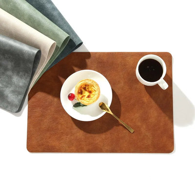 Washed Cowhide Pattern PU Leather Placemats Double-Sided Heat Resistant Kitchen Table Mat 2mm Wipeable Pads for Party Decoration