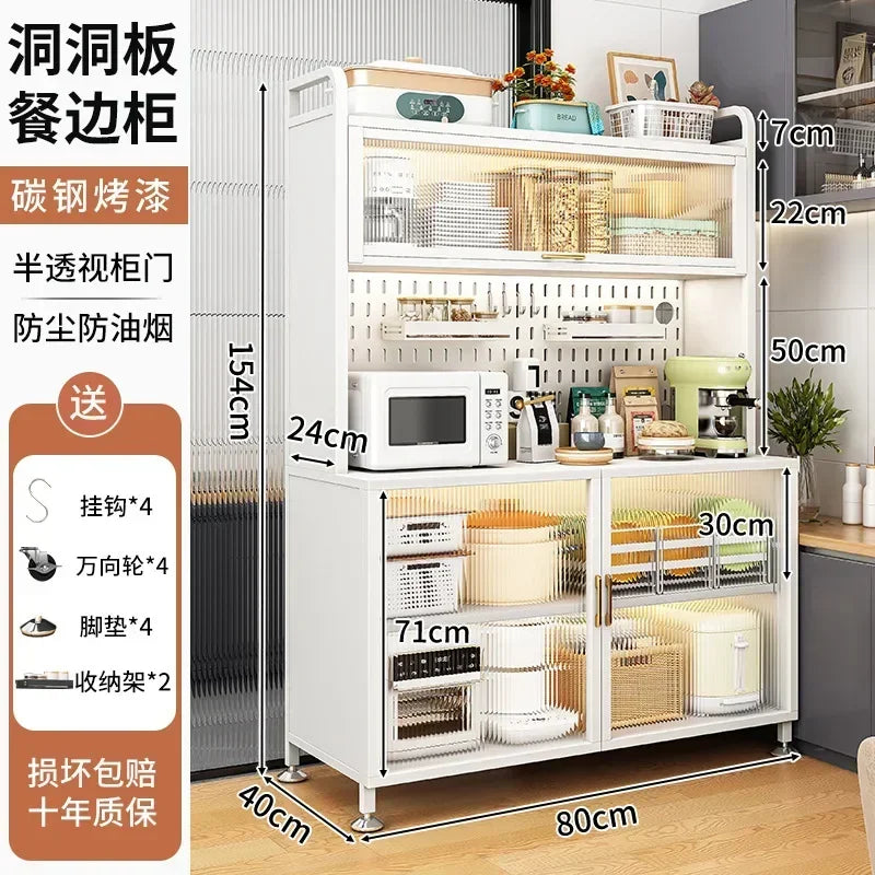 Modern Kitchen Cabinet Hutch Movable Full Door Glass Cabinet Storage Display Cupboards Muebles Cocina Multifunctional Furniture