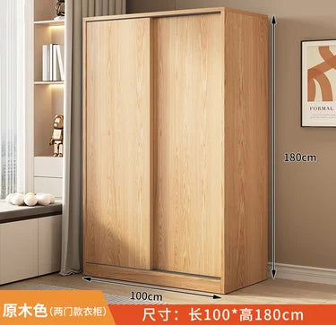 Wardrobe household bedroom sliding door solid wood wardrobe log small-sized economical storage rental room cabinet