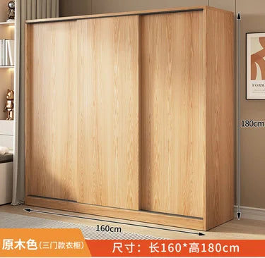 Wardrobe household bedroom sliding door solid wood wardrobe log small-sized economical storage rental room cabinet