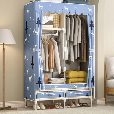 Home Rental Room Bedroom Assembly Hanging Clothes Storage Finishing Steel Frame Bold Simple Nonwovens Cloth Wardrobe