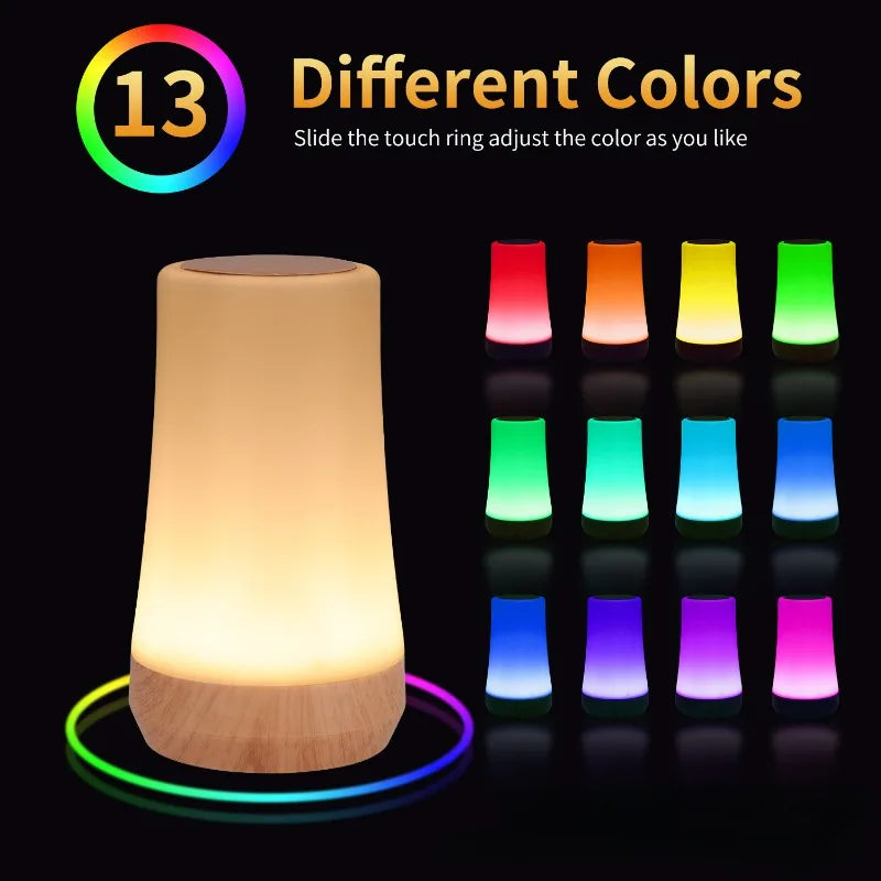 LED Touch 13 Color Remote Control Night Light USB Rechargeable Ambient Light Portable Wood Grain Touch Light Bedside Lamp