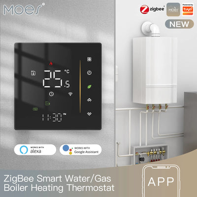 MOES Zigbee Thermostat Room Temperature Controller of Water/Electric Floor Heating Gas Boiler Humidity Tuya Work with Alex 5A16A