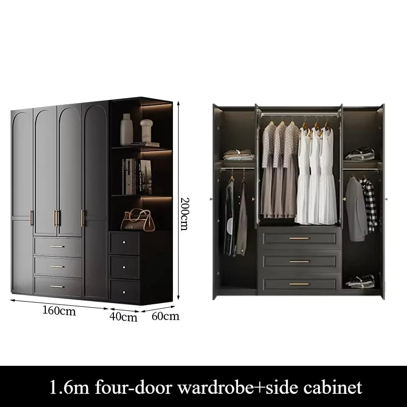 French Retro Style Black Wardrobes Storage Multilayer Cabinet Open Closets Wardrobes Bedroom Drawers Rangement Chambre Furniture